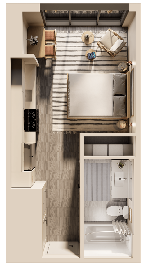 Floor plan for studio, 1 bath, 349 sqft